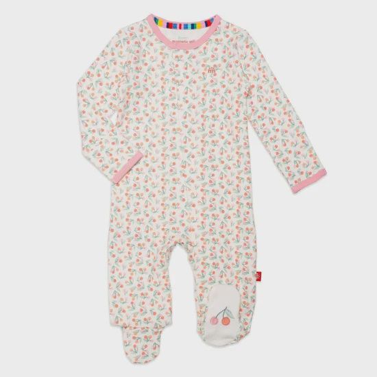Magnetic Organic Cotton Footie / Cherry, Size: 9-12