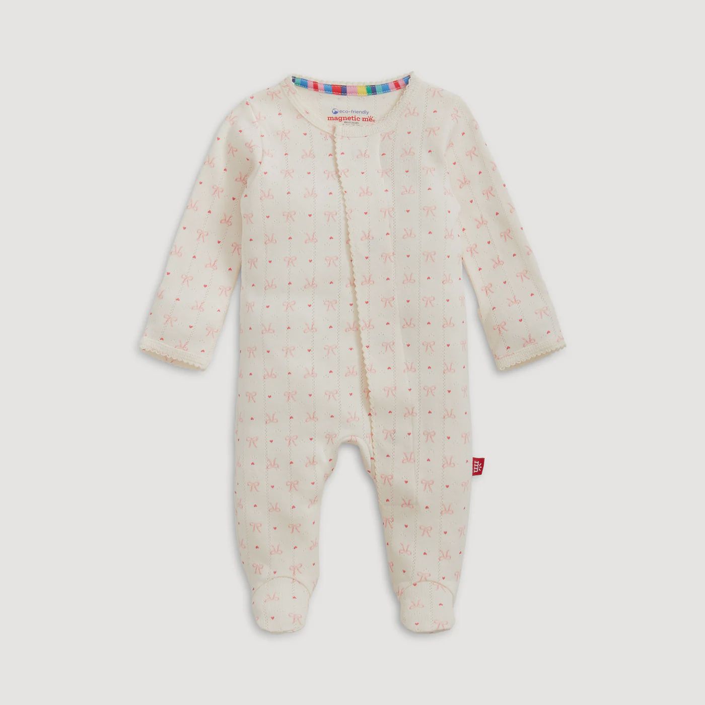 Magnetic Organic Cotton Pointelle Footie / Heart &amp; Bow, Size: PRE