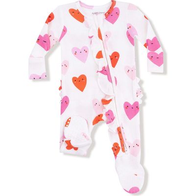2 Way Zip Ruffle Footie / Happy Hearts