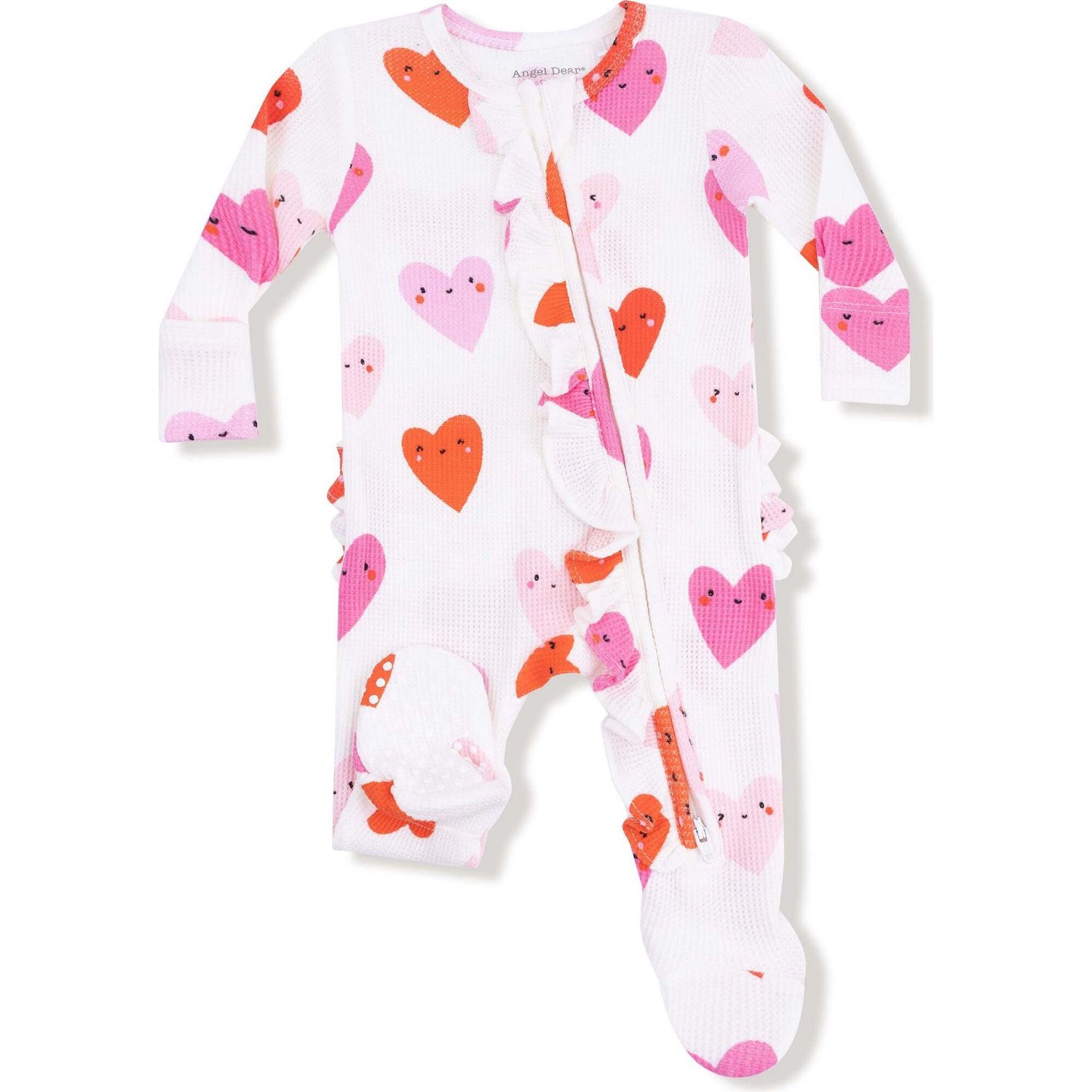 2 Way Zip Ruffle Footie / Happy Hearts, Size: 3-6