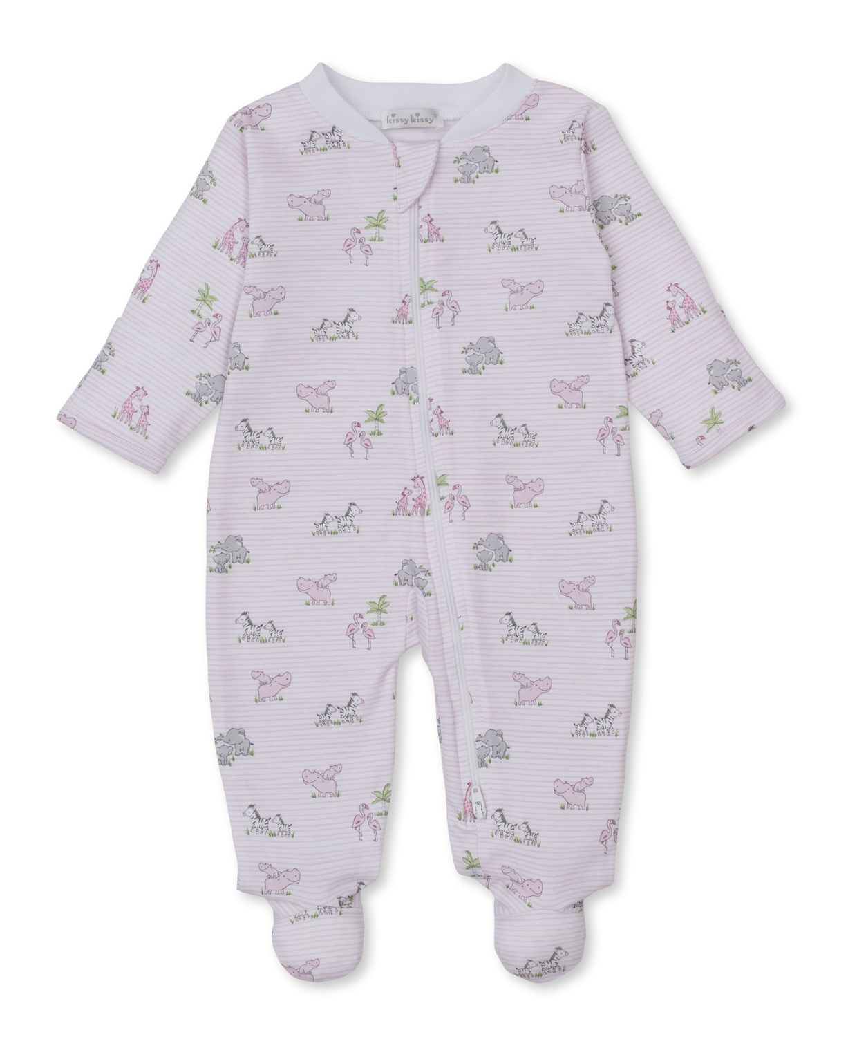 Zip Footie / Pink Safari Party, Size: 0-3