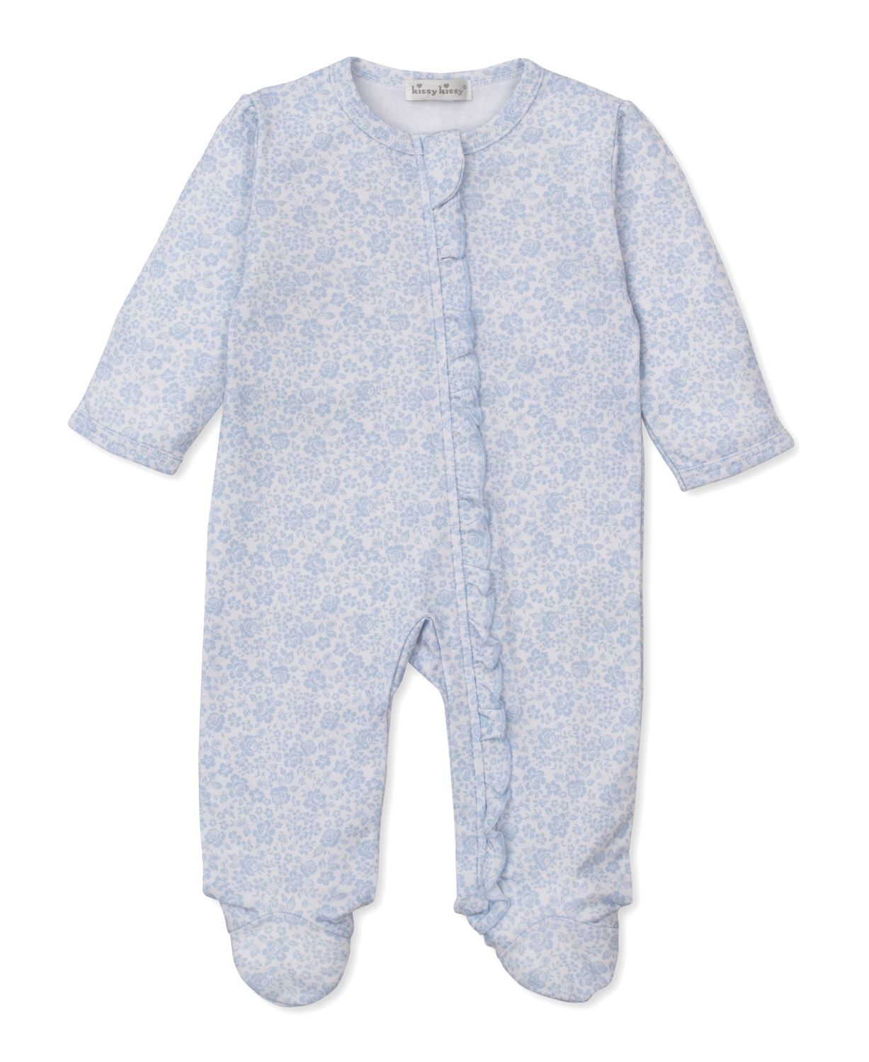 Zip Footie / Light Blue Country Gardens, Size: 0-3