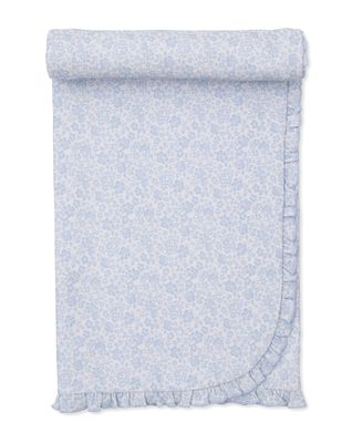 Pima Cotton Ruffle Blanket / Light Blue Country Gardens