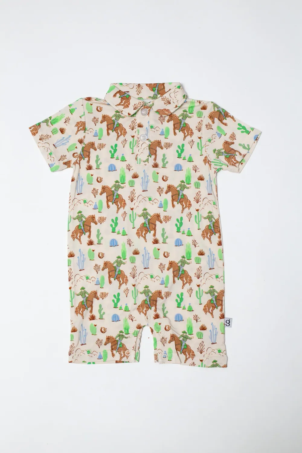 Short Sleeve Polo Romper / Saddle Up, Cowboy, Size: 0-3