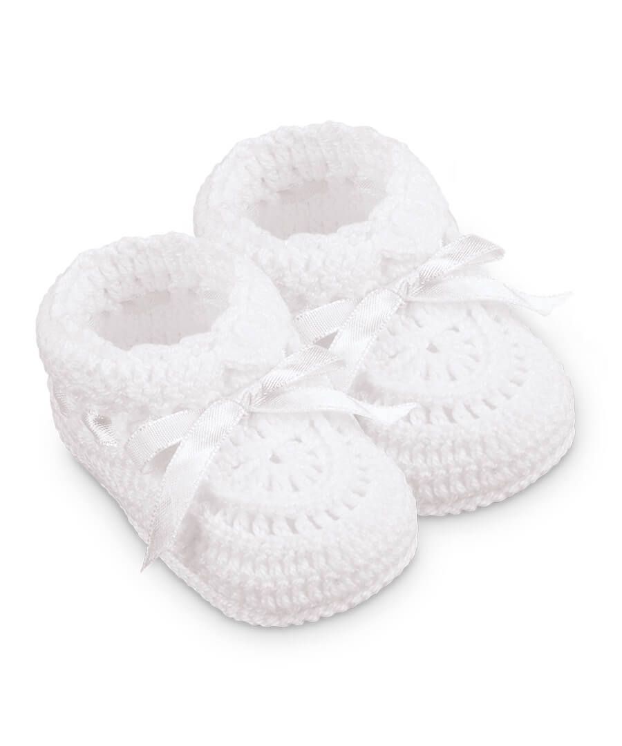 Crochet Ribbon Bootie / White/White, Size: Newborn