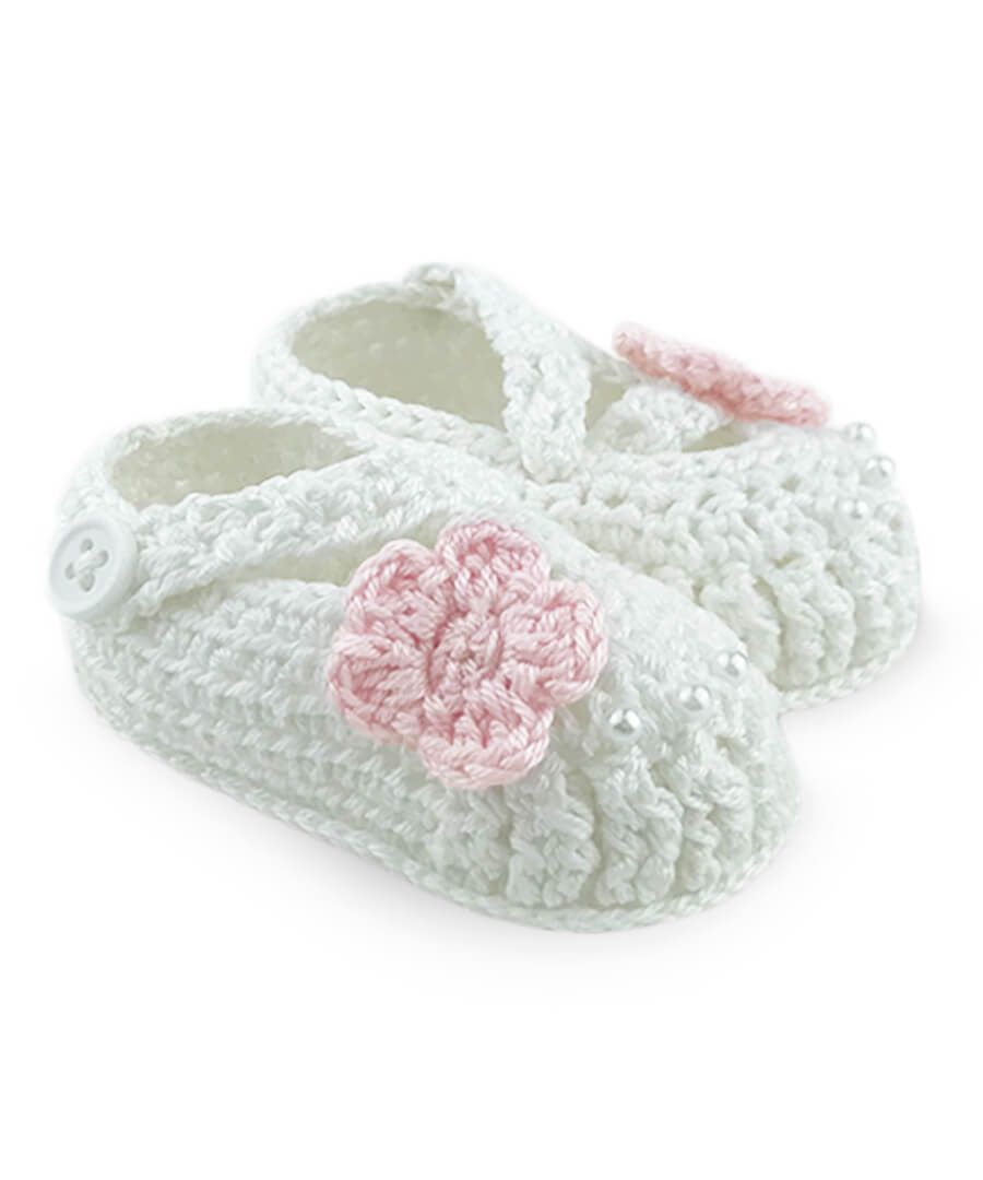 Crochet Flower Bootie / White, Size: Newborn