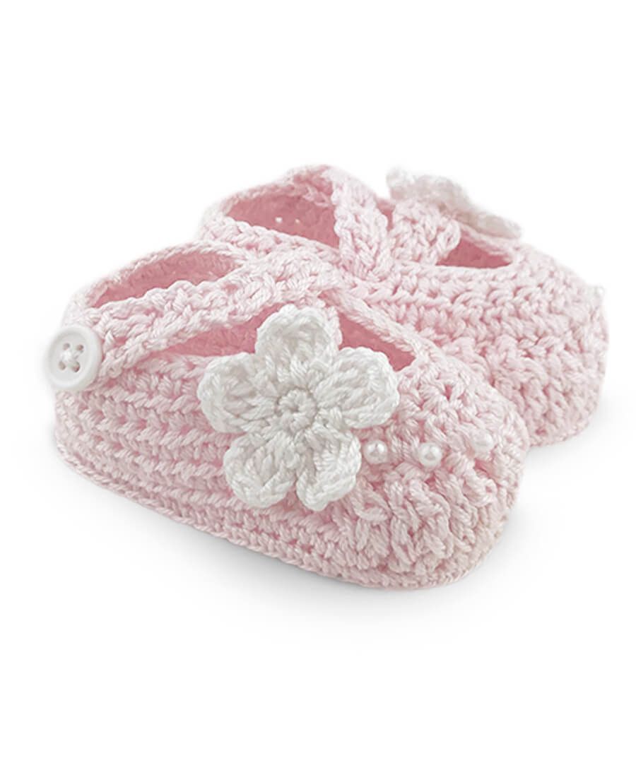 Crochet Flower Bootie / Pink, Size: Newborn