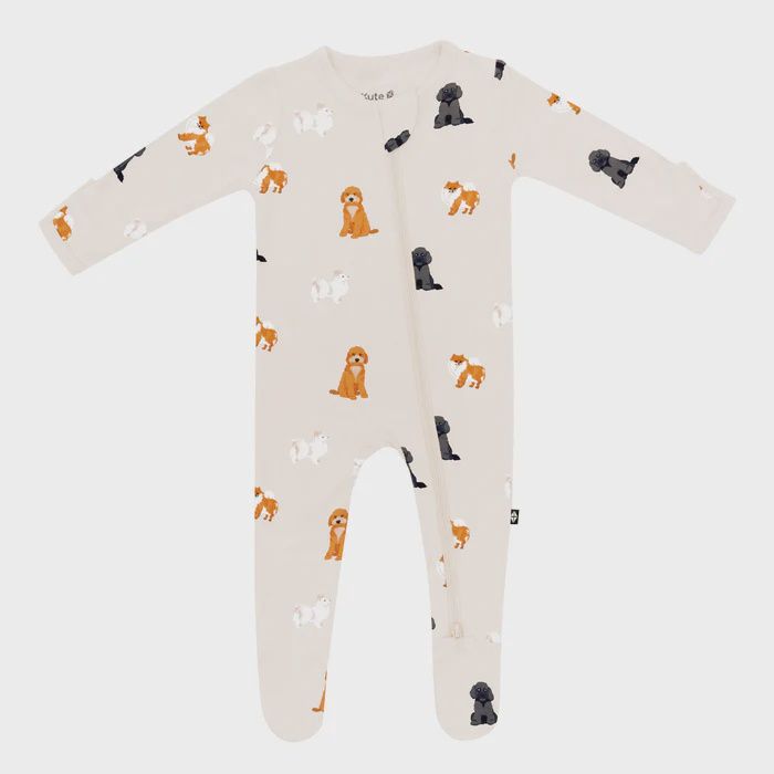 Printed Zip Footie / Fluffy Dog, Size: NB