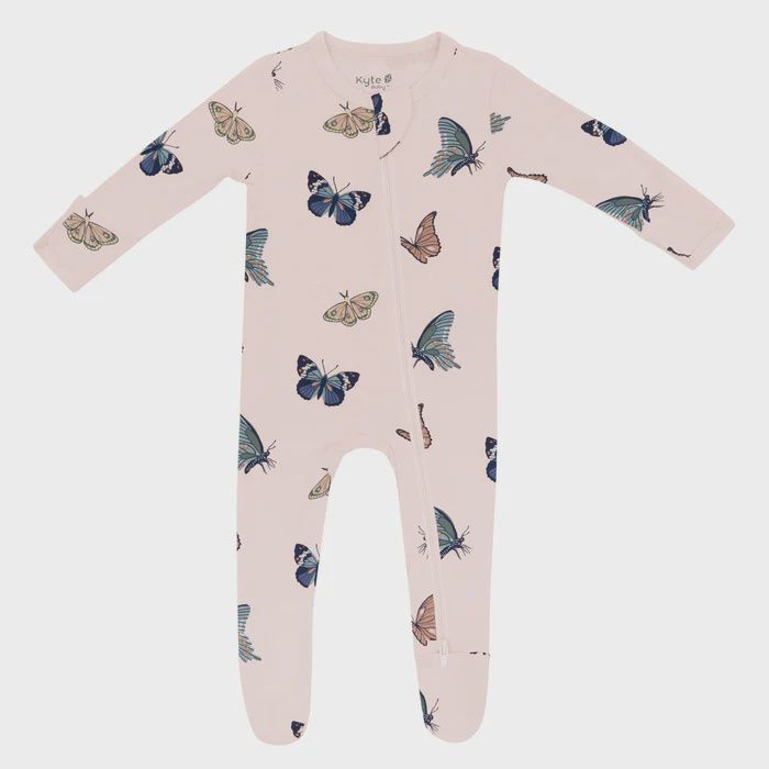 Printed Zip Footie / Blush Butterfly, Size: NB