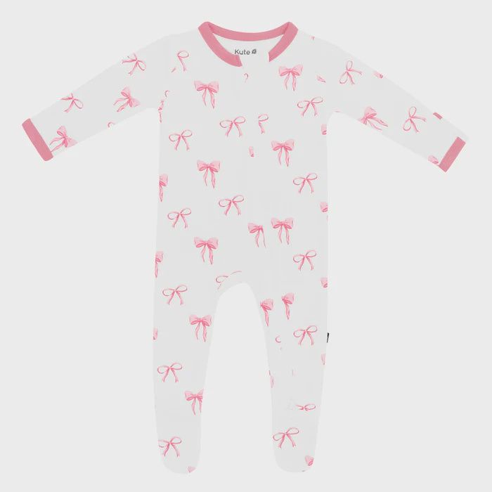 Printed Zip Footie / Bow, Size: NB