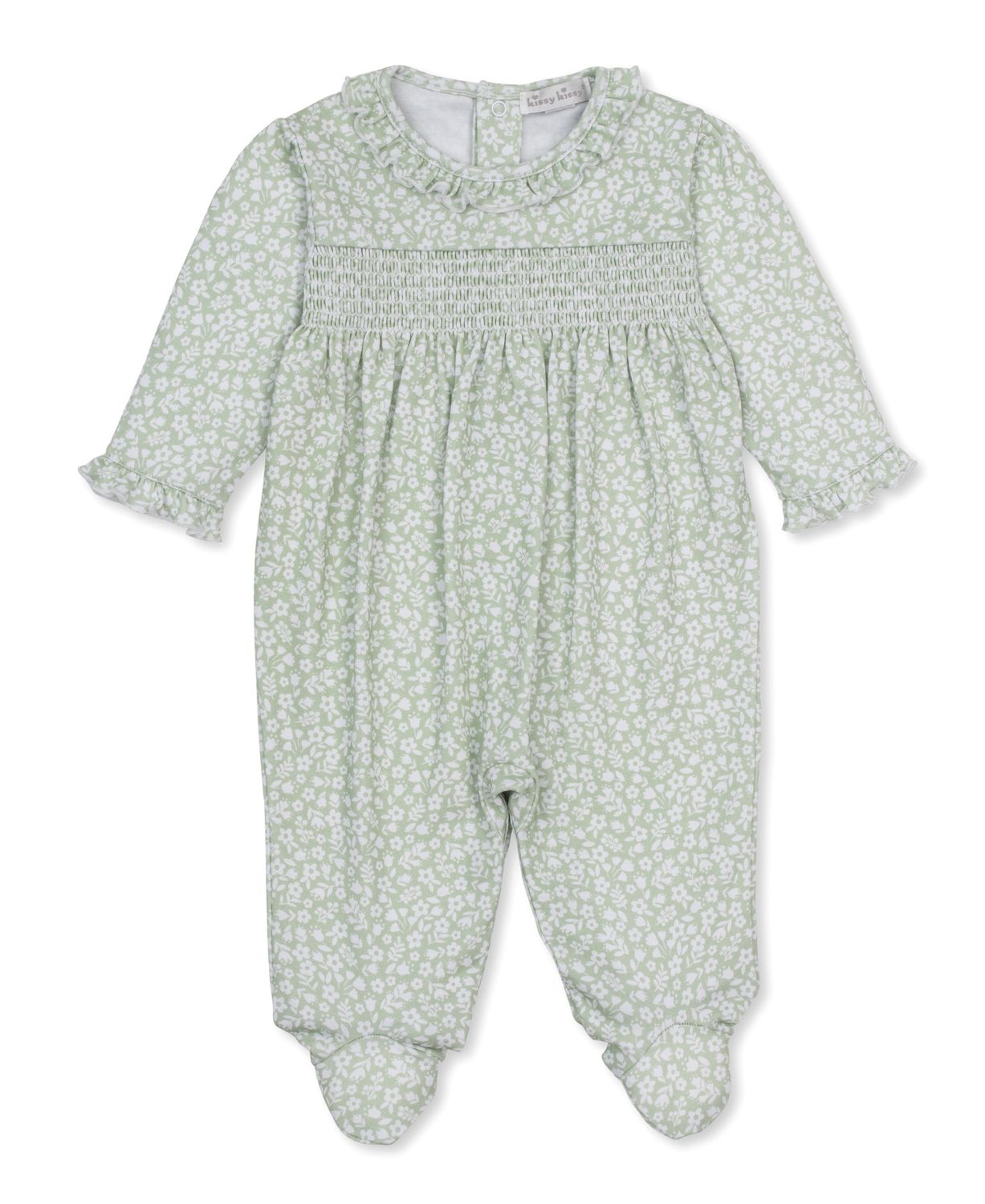 Hand Smocked Footie / Autumn Meadows Green, Size: NB
