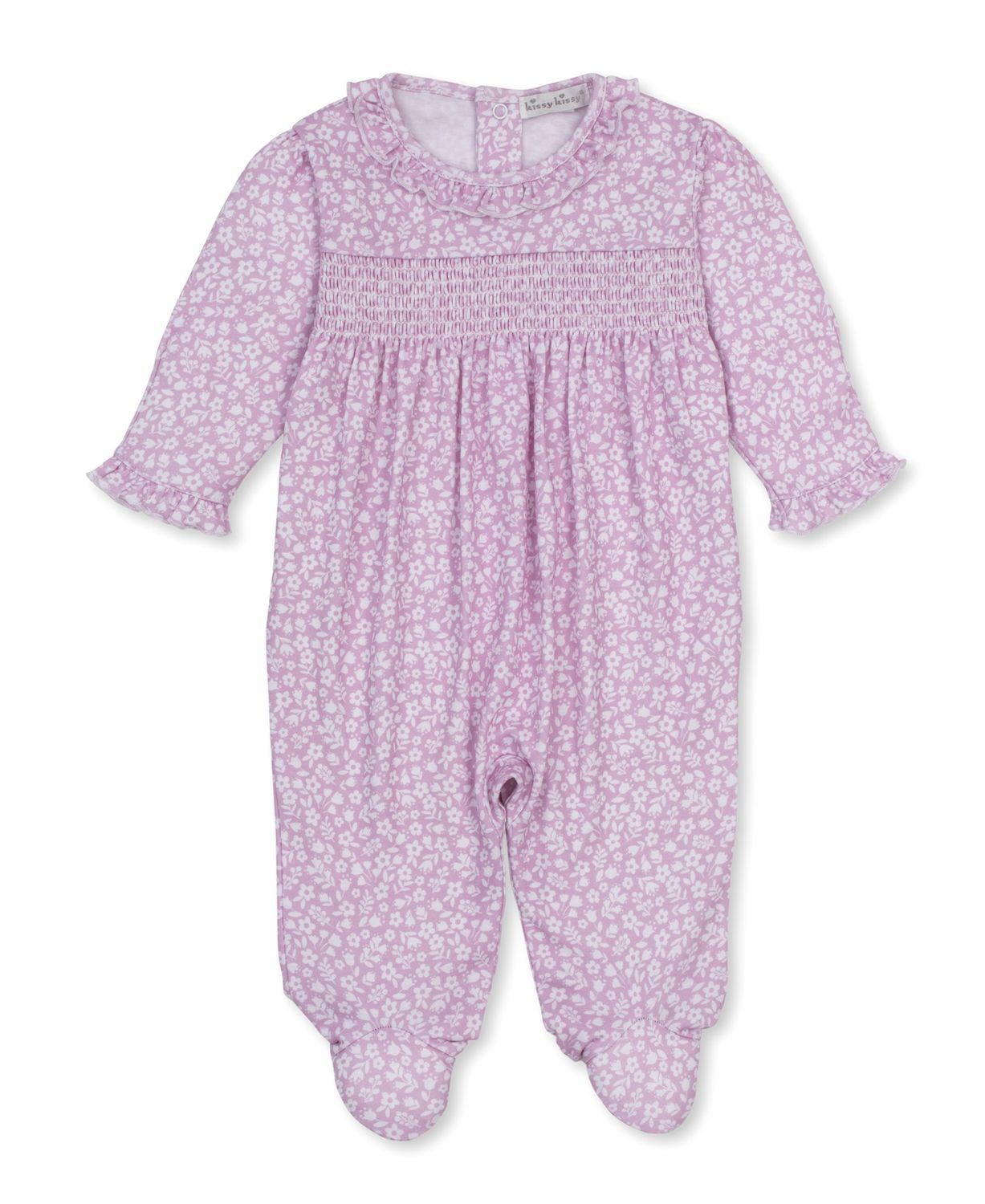 Hand Smocked Footie / Autumn Meadows Pink, Size: NB