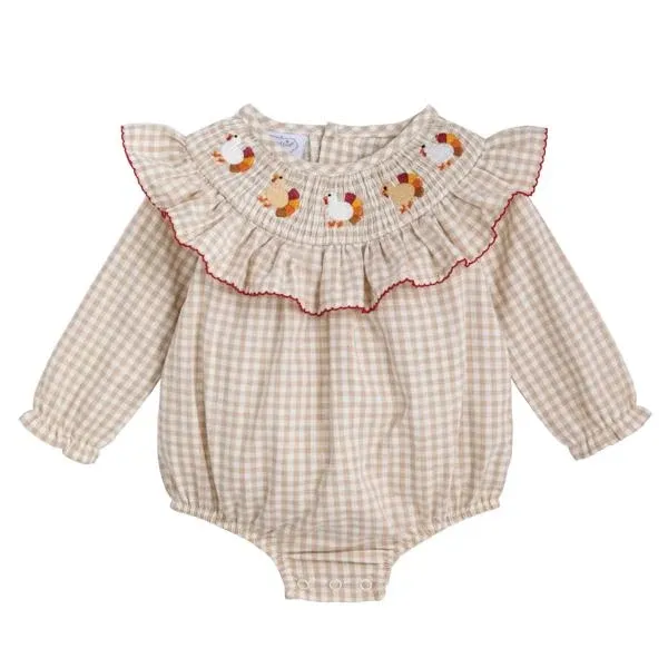 Smocked Turkey Bubble, Colour: Gingham, Size: 0-3