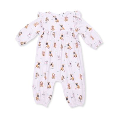 Ruffle Sleeve Romper / Bestie Dogs Pink