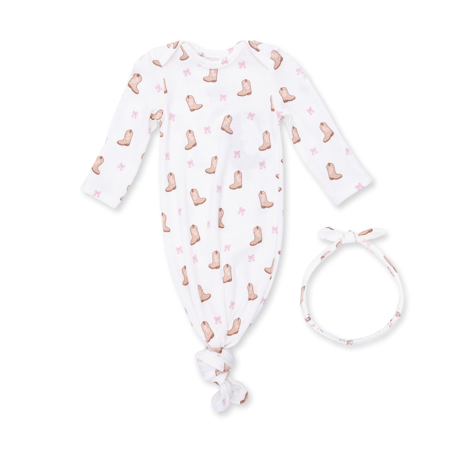 Knotted Gown+Headband Set / Mini Cowboy Boots Pink, Size: 0-3