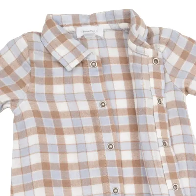 Long Sleeve Polo Button Down Romper / Western Plaid