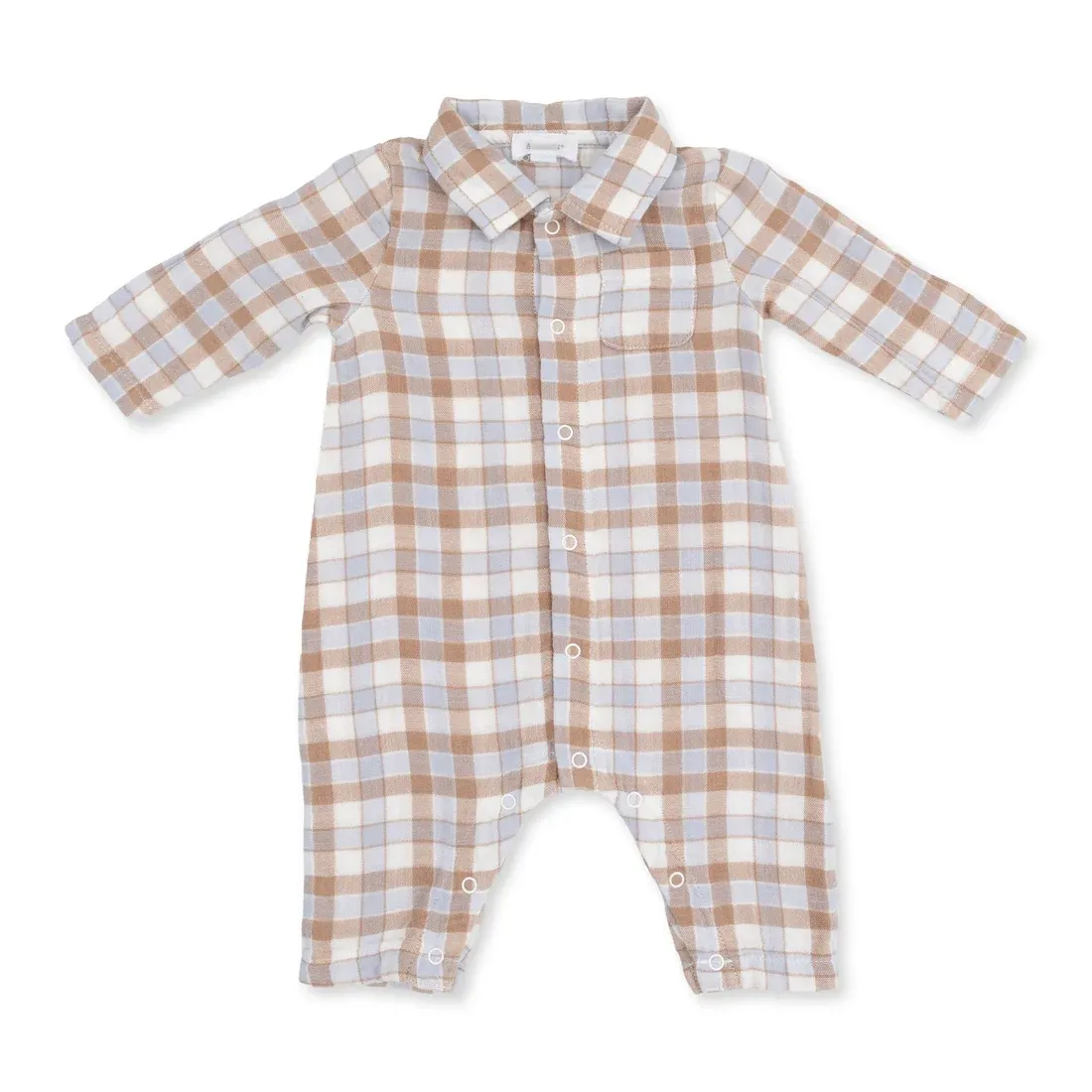 Long Sleeve Polo Button Down Romper / Western Plaid, Size: 0-3