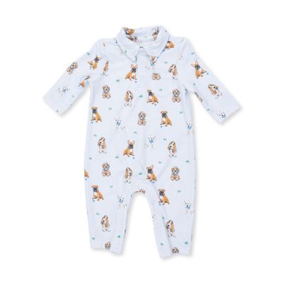 Long Sleeve Polo Romper / Bestie Dogs Blue