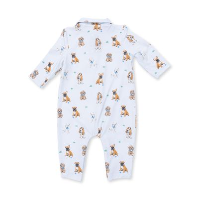 Long Sleeve Polo Romper / Bestie Dogs Blue