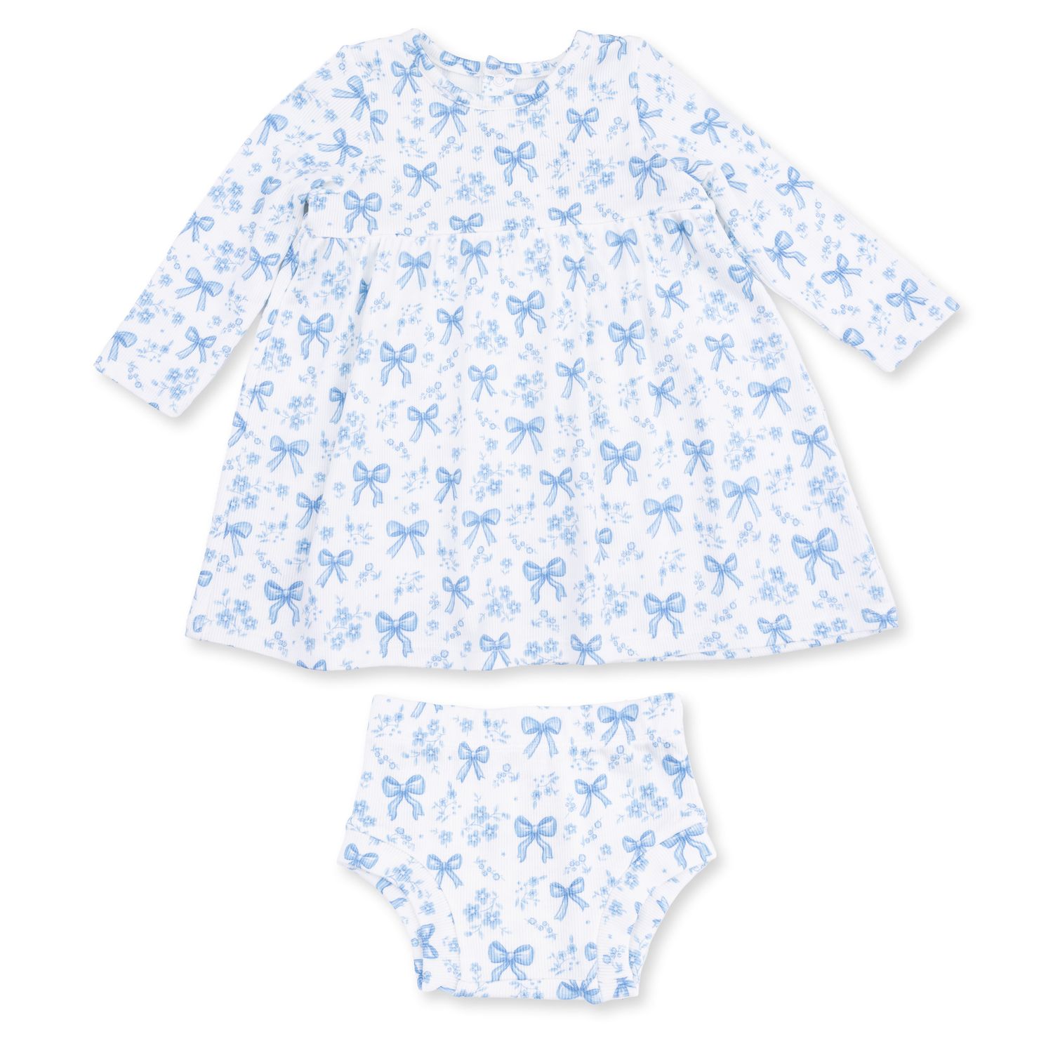 Dress + Bloomer Set / Blue Bows + Flowers, Size: 3-6
