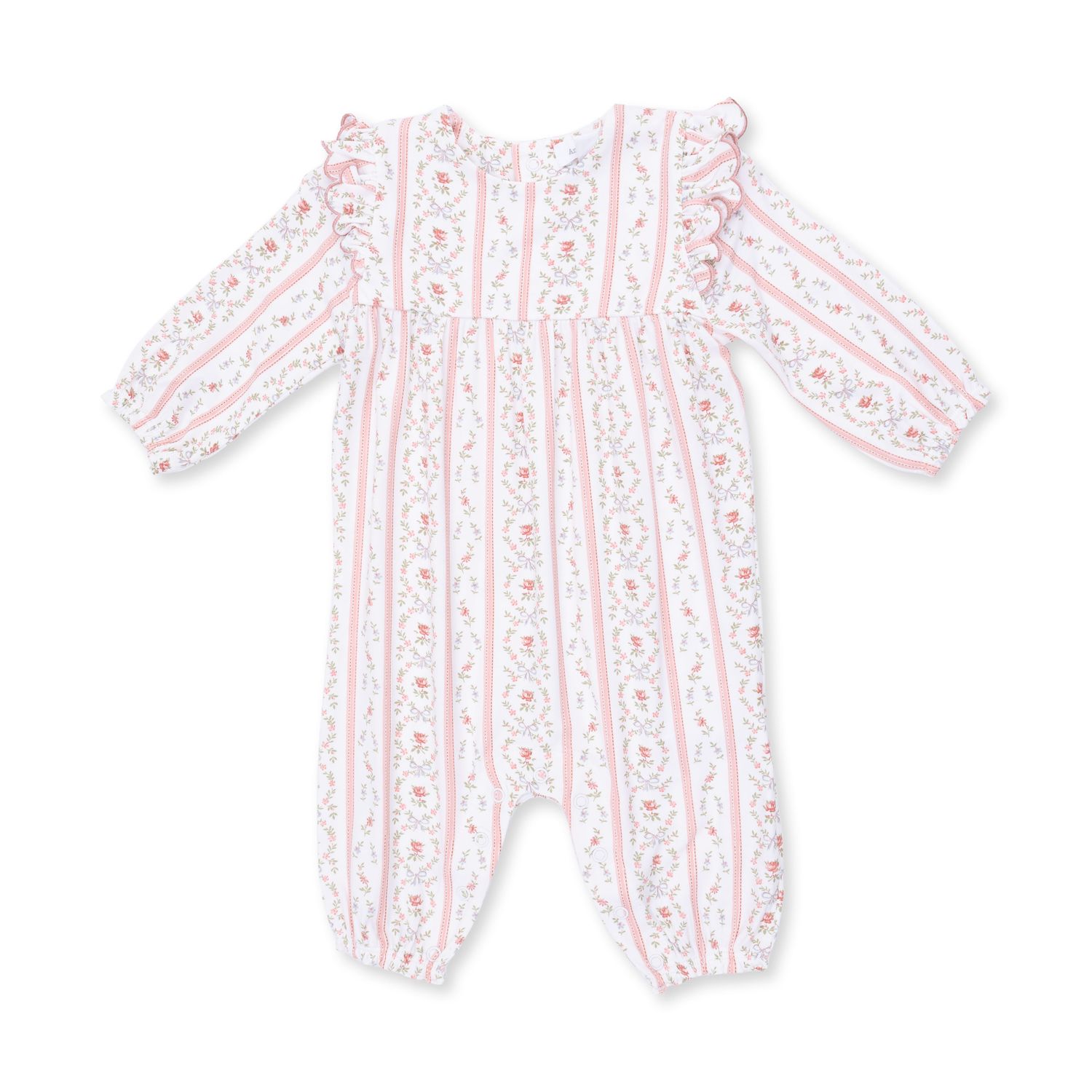 Long Sleeve Petal Ruffle Romper / Marnie Rosebud Stripe, Size: 0-3