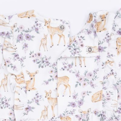 Long Sleeve Ruffle Bodysuit Dress / Floral Deer