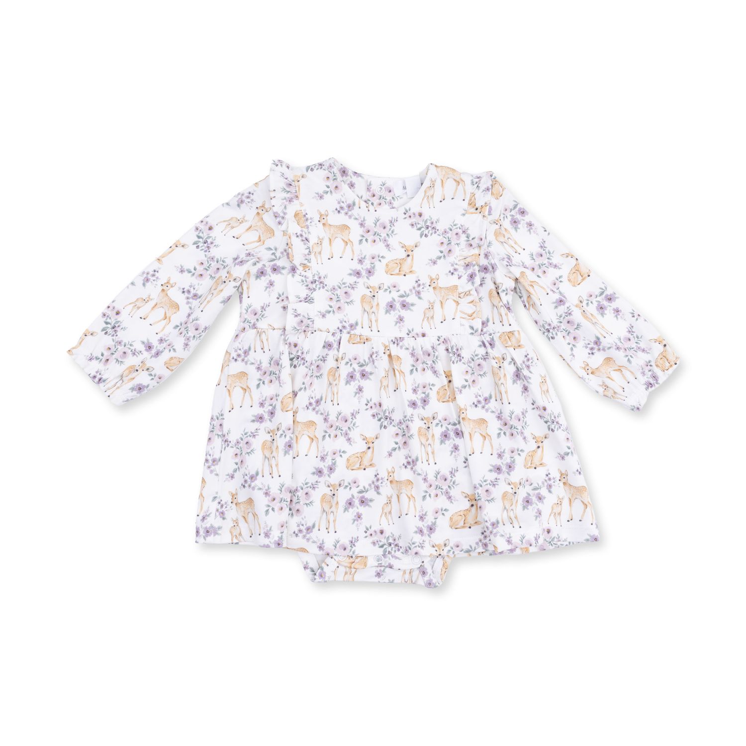 Long Sleeve Ruffle Bodysuit Dress / Floral Deer, Size: 0-3