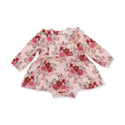 Long Sleeve Ruffle Bodysuit Dress / Sabrina Floral