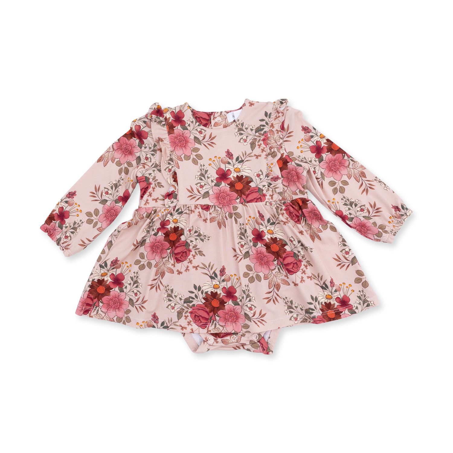 Long Sleeve Ruffle Bodysuit Dress / Sabrina Floral, Size: 0-3