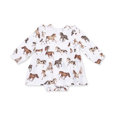 Long Sleeve Ruffle Bodysuit Dress / Wild Horses
