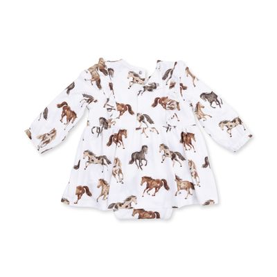 Long Sleeve Ruffle Bodysuit Dress / Wild Horses