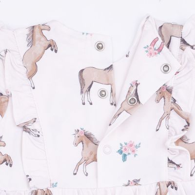 Long Sleeve Ruffle Bodysuit Dress / I Love Horses