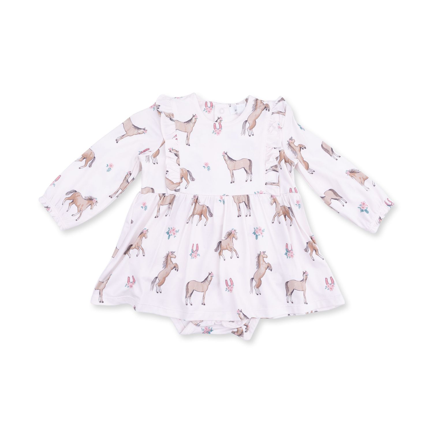 Long Sleeve Ruffle Bodysuit Dress / I Love Horses, Size: 0-3