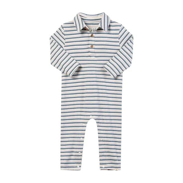 Snuggle Polo Romper, Colour: China/White Stripe, Size: 0-3