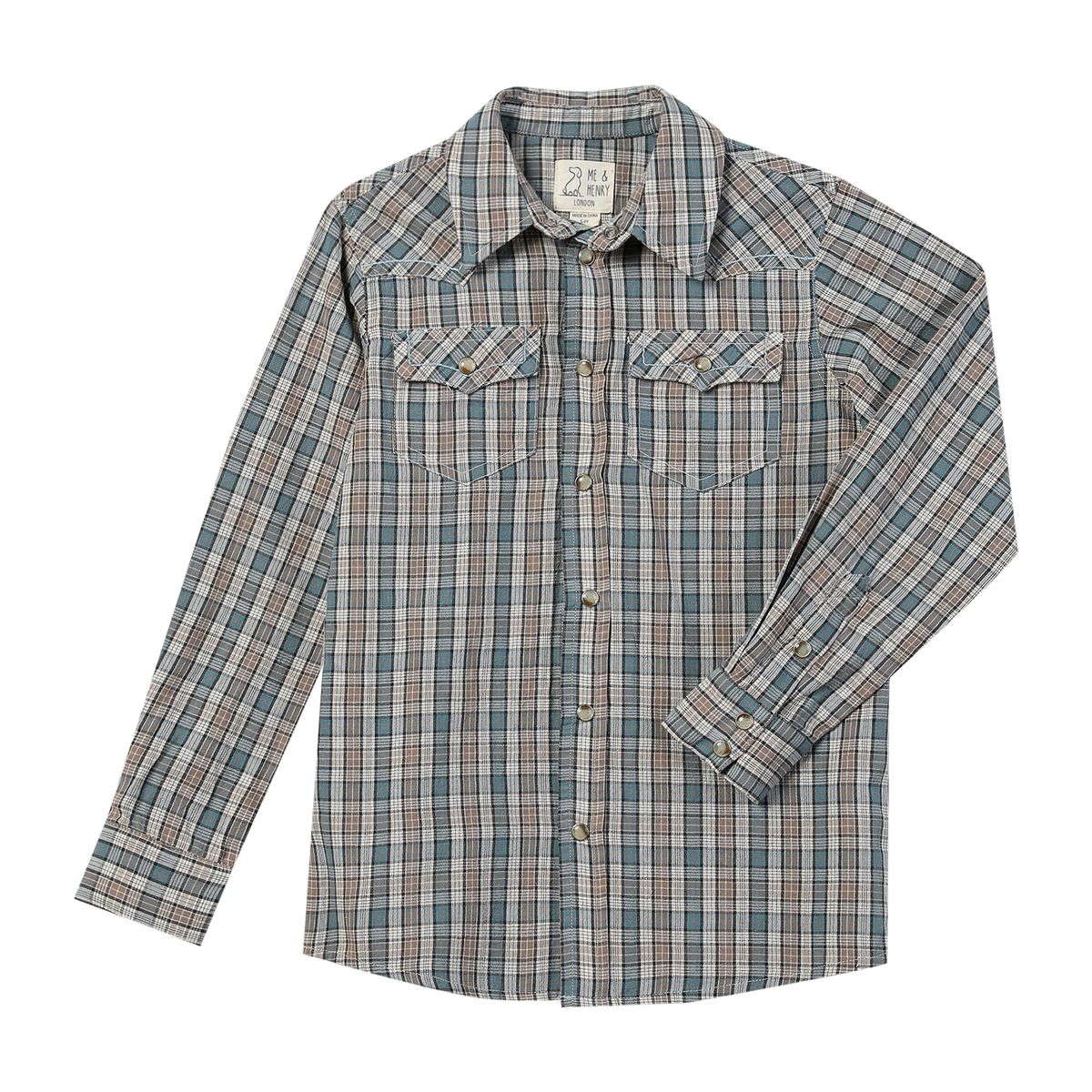 Howdy Western Shirt, Colour: Blue/Cream Plaid, Size: 2-3
