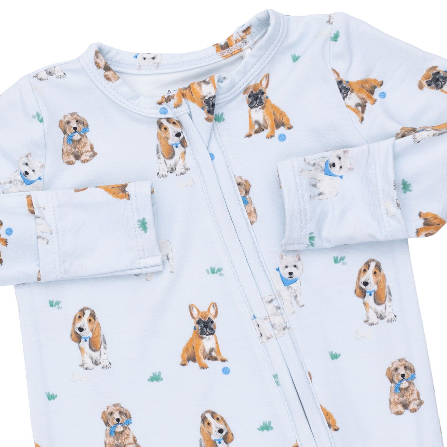 2 Way Zipper Footie / Bestie Dogs Blue, Size: PRE
