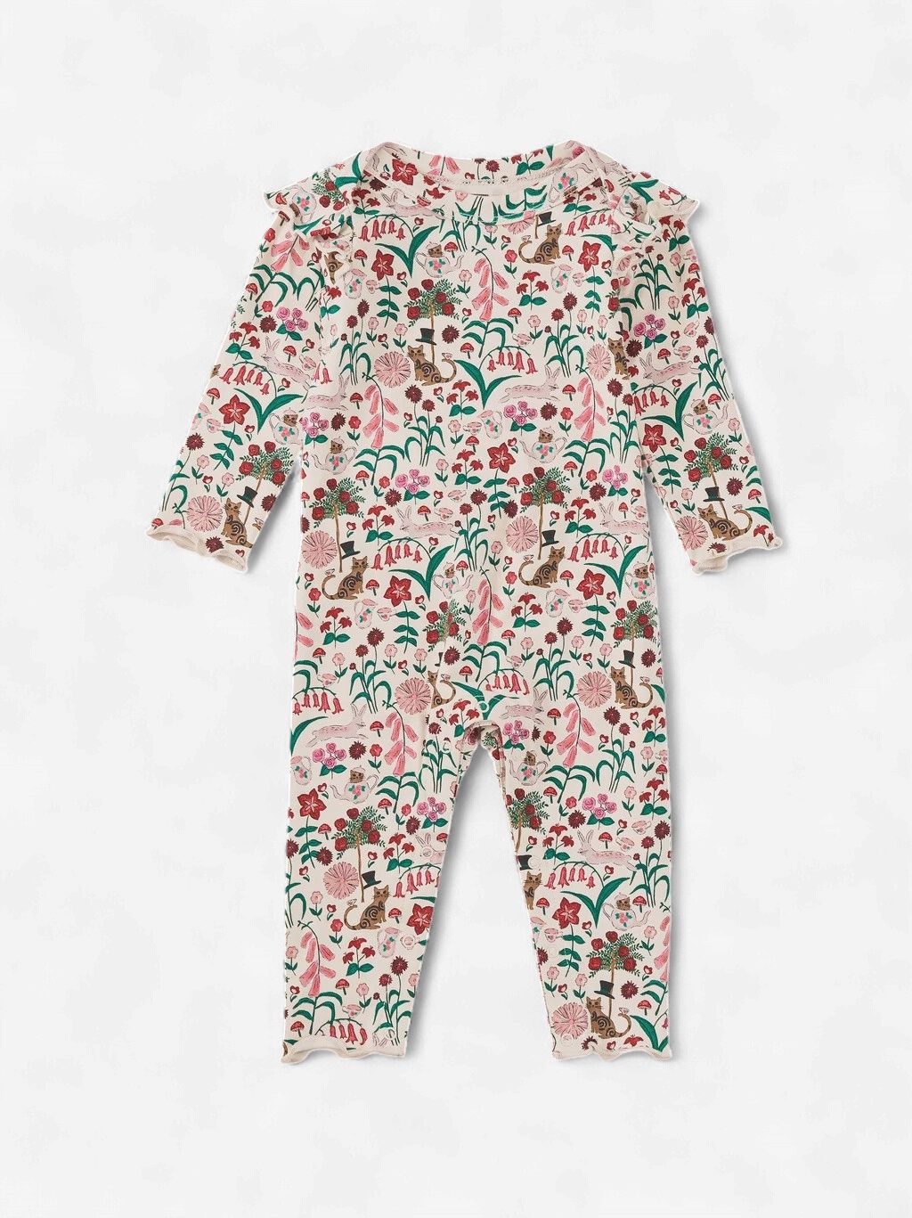 Ruffle Shoulder Baby Romper / Tea Party Floral, Size: 0-3