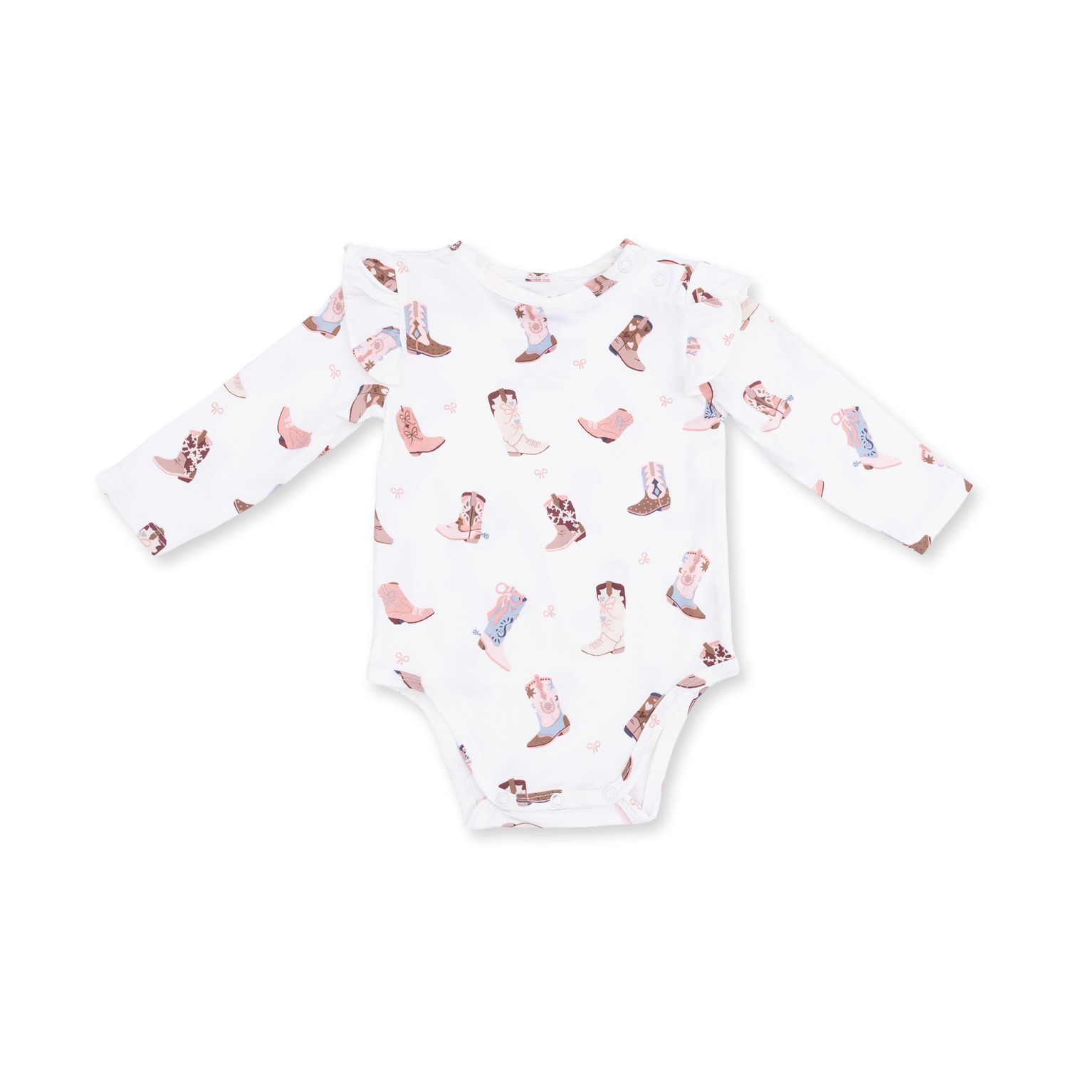 Ruffle Sleeve Bodysuit With Snap Shoulder / Buckarette Boots, Size: 0-3
