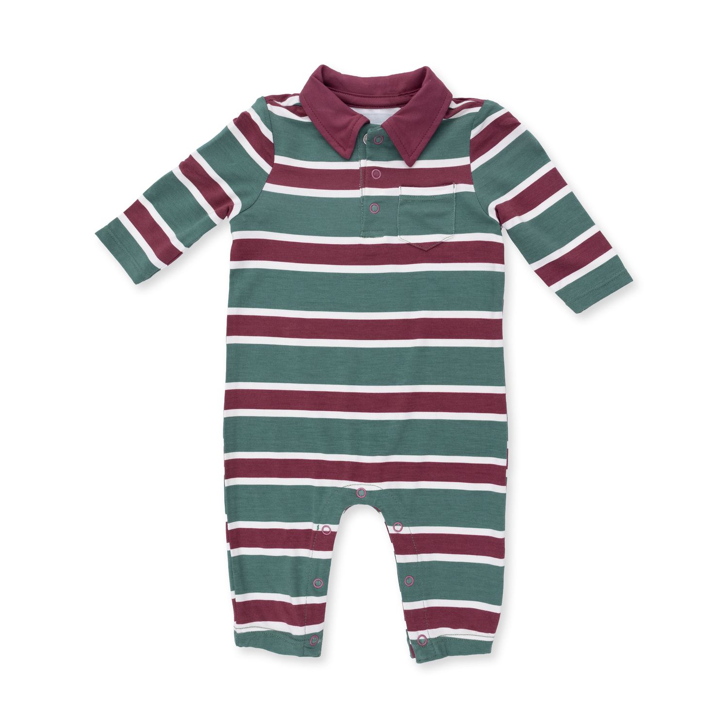 Polo Romper / Rugby Stripe Green, Size: 0-3