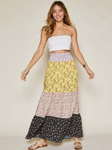 Smock waist floral maxi skirt