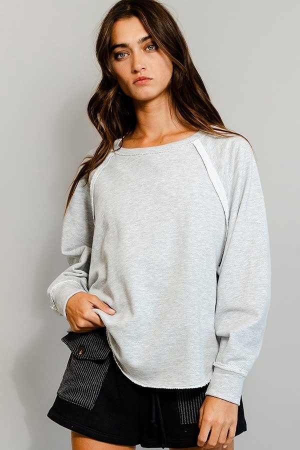 Crew Neck Raw Edge Sweatshirt