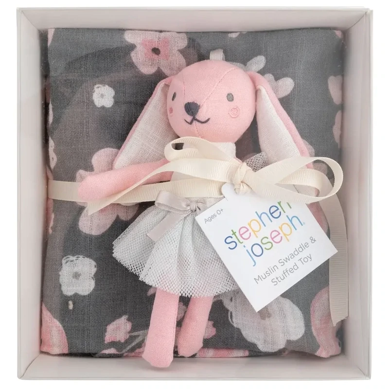 Muslin Blanket &amp; Stuffed Animal Gift Box