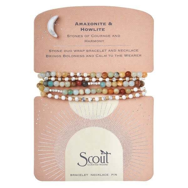 Scout Duo Wrap Bracelet/Necklace/Pin Amazonite Howlite Gold