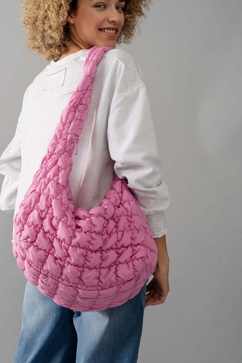 Puffer Quilted Bag Shoulder Large, Color: Bubble Gum Pink