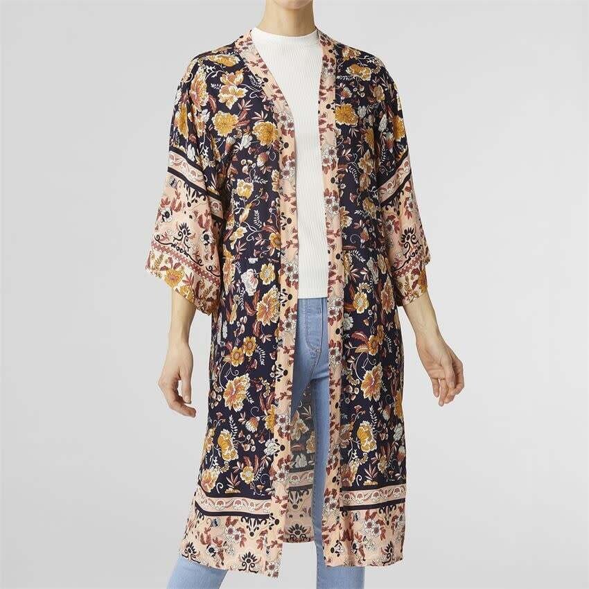 Oakbury Long Open Cardigan , Color: Navy Coral Floral, Size: S/M