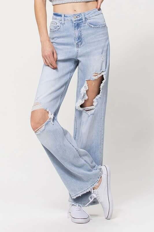 90&#39;s Vintage Loose Distressed Jeans, Size: 25
