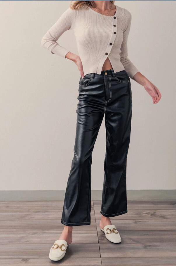 Faux Leather Straight Leg Pants, Size: Small