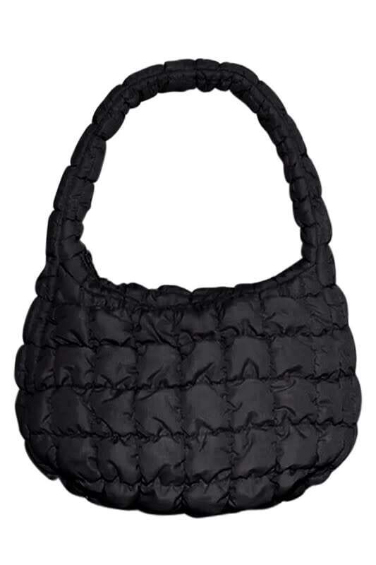 Quilted Puffer Shoulder Bag Small, Color: Black