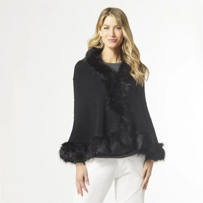Raquel Wrap W/Faux Fur, Color: Black