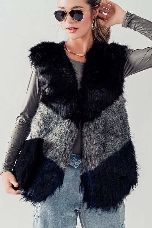 Tri Colored Faux Fur Vest